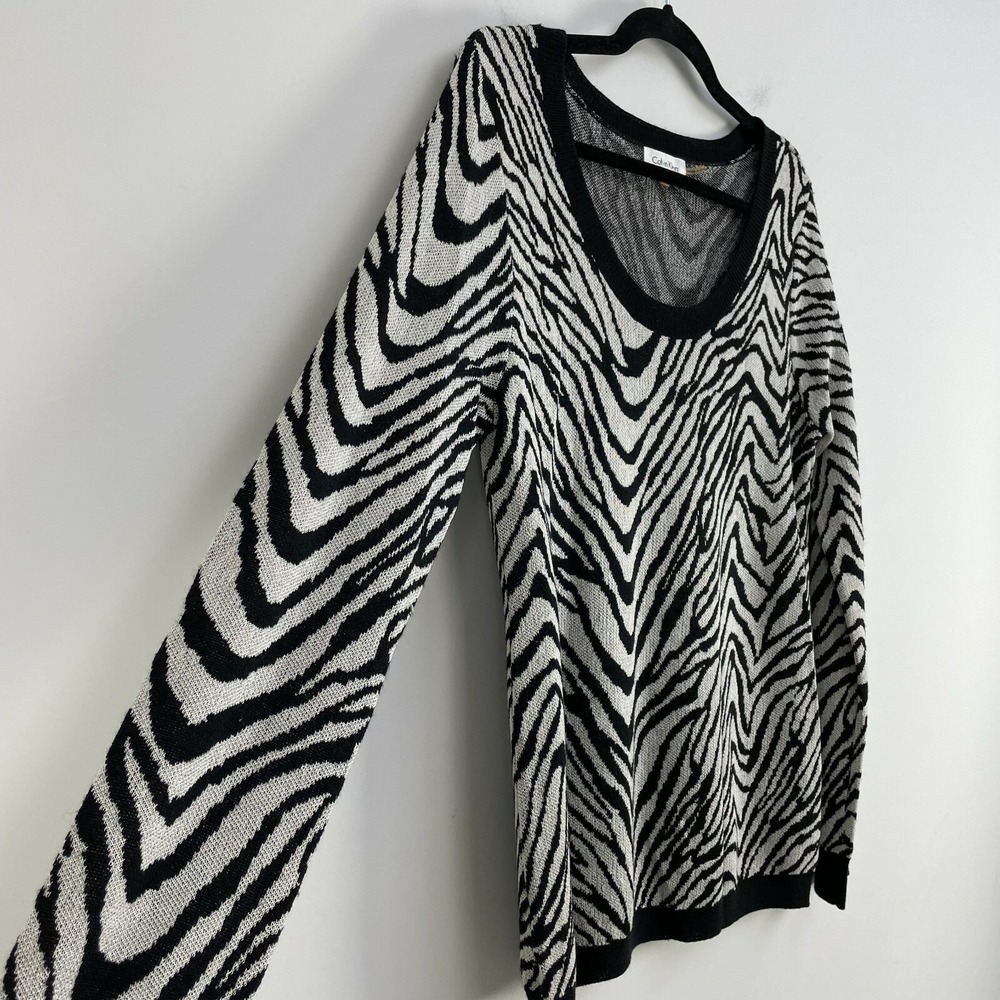 Calvin Klein Womens Large Zebra Animal Print Wool Blend Knit Sweater Lightweight - Picture 8 of 11